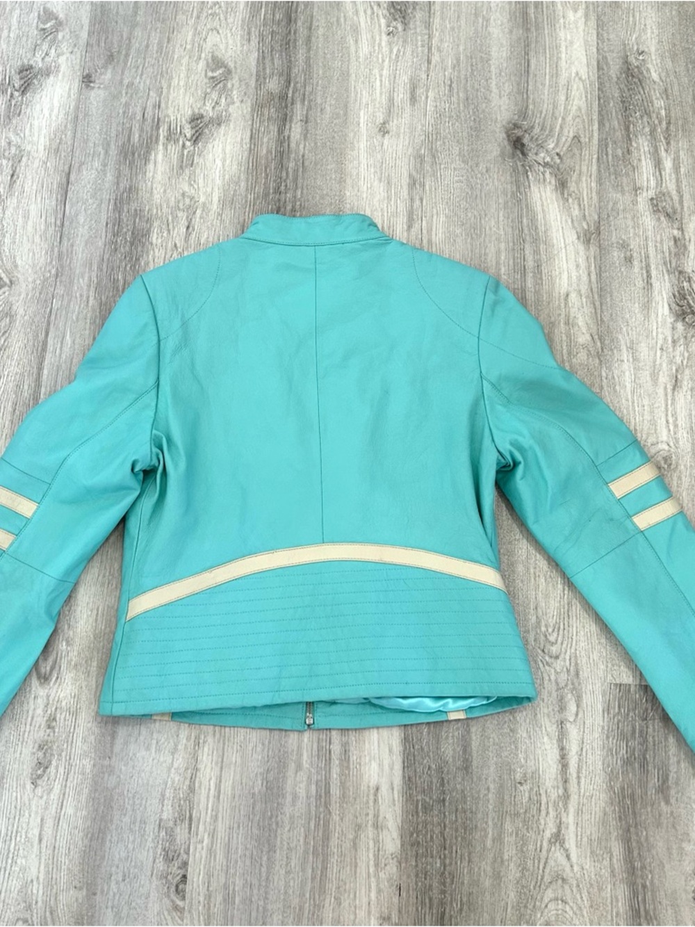 VINTAGE Wilsons Leather Maxima Jacket Womens M Blue Moto Striped Racing 90s - Picture 12 of 13